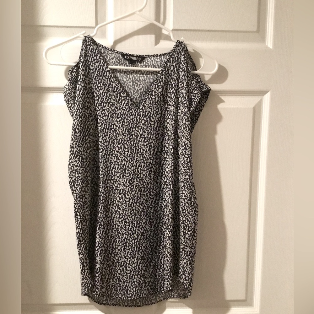 Express Black and White Open Shoulder Dress Shirt